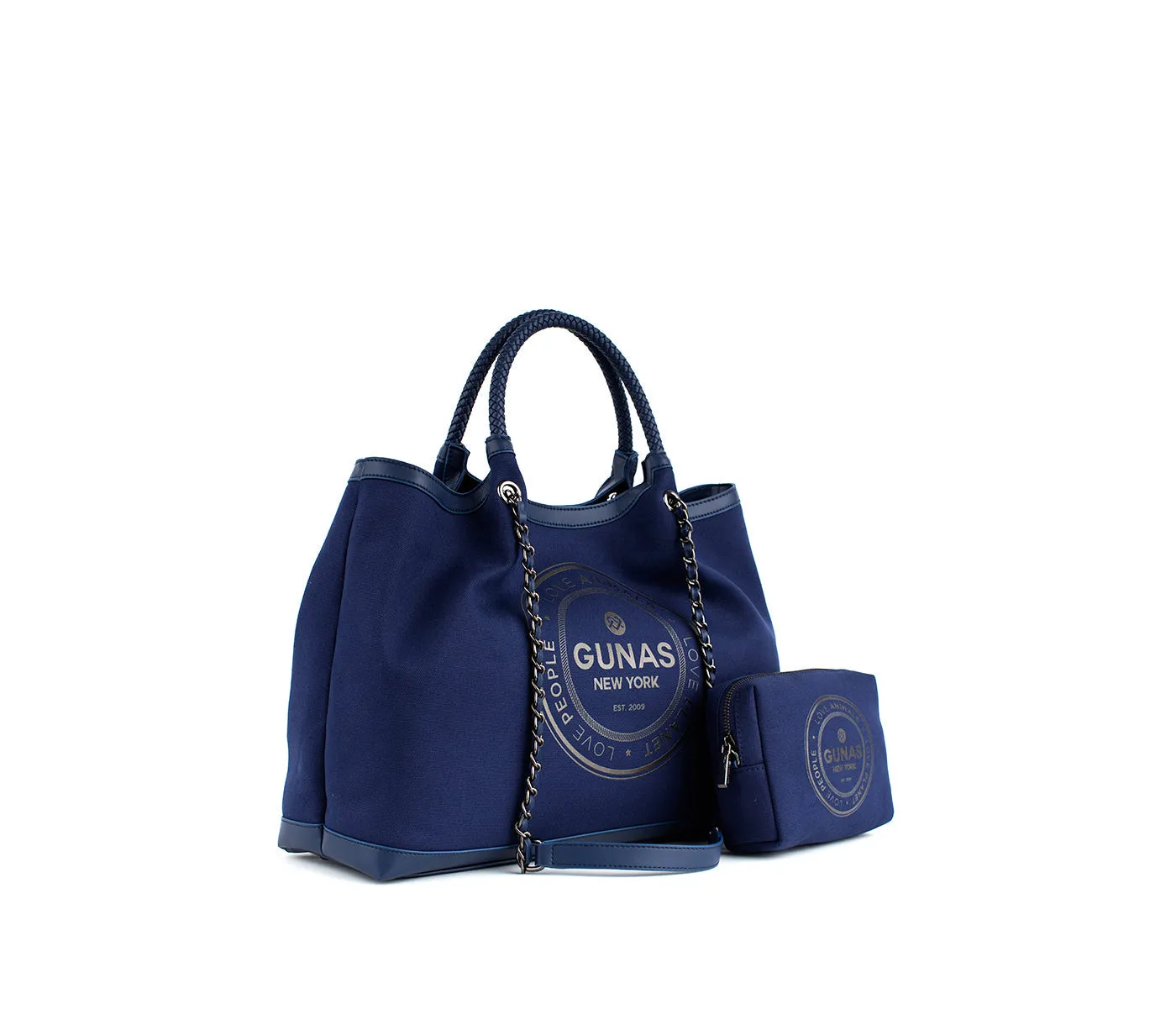 Gunas New York RUTH Dark Blue Vegan Canvas Tote Shoulder Bag