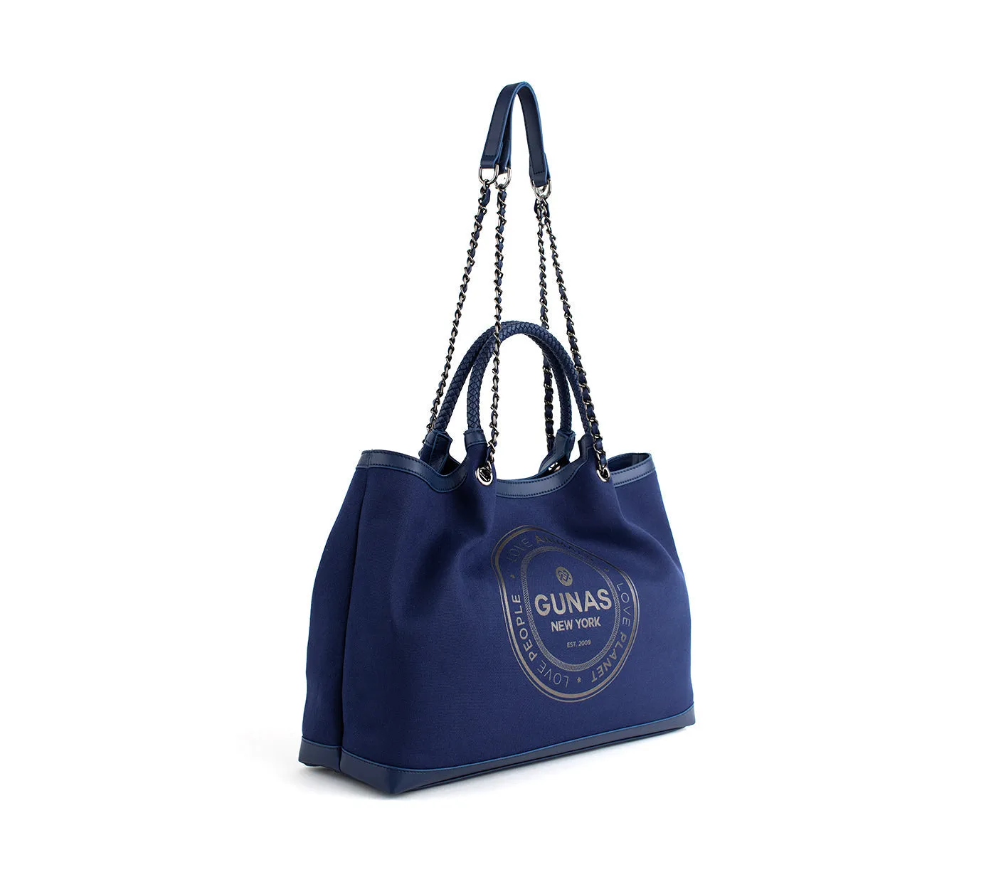 Gunas New York RUTH Dark Blue Vegan Canvas Tote Shoulder Bag