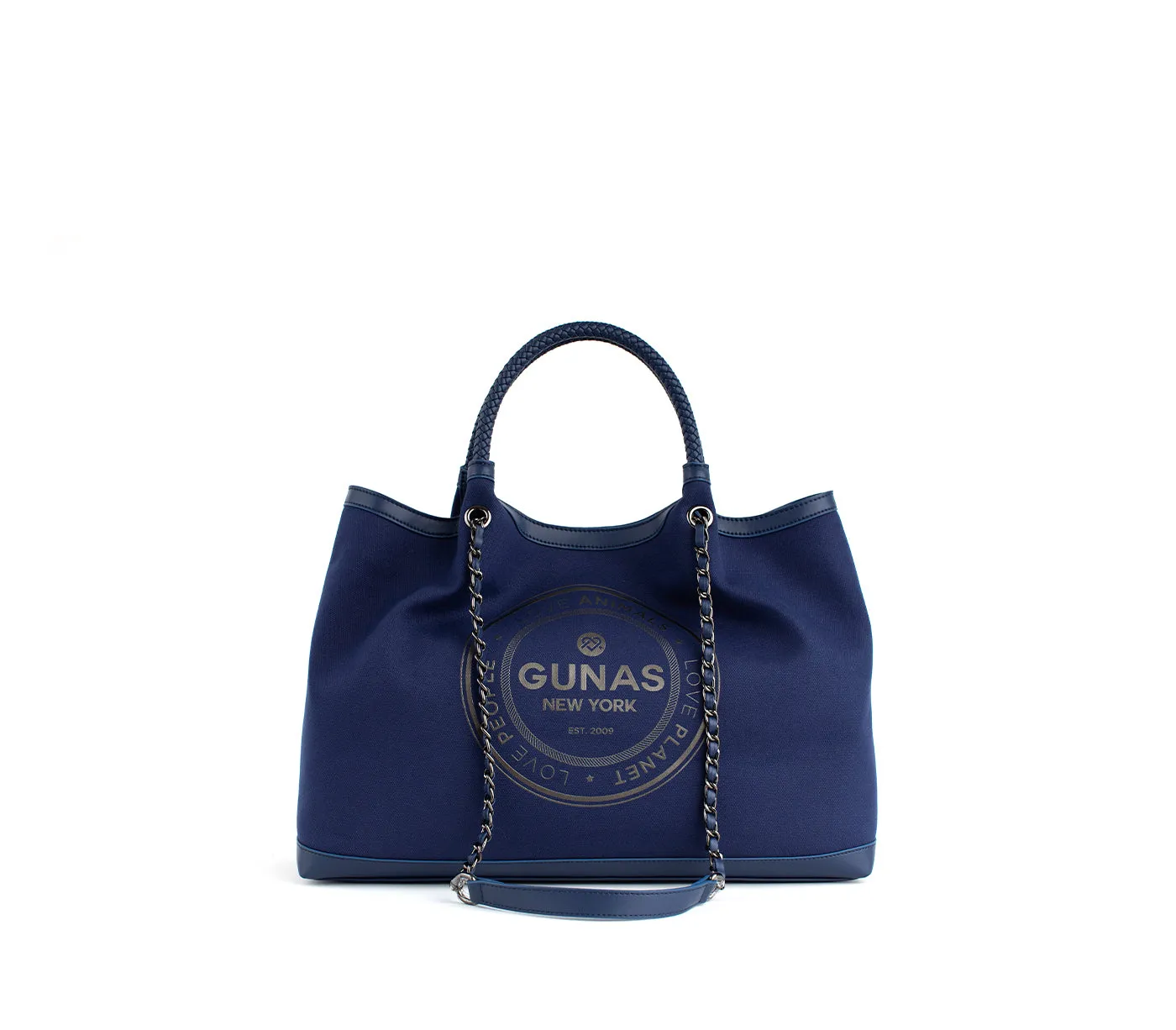 Gunas New York RUTH Dark Blue Vegan Canvas Tote Shoulder Bag