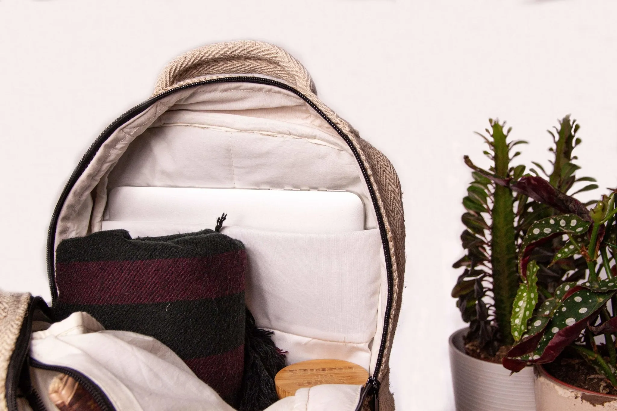 Handmade Hemp Laptop Backpack || Sustainable Vegan Line || Silver Birch