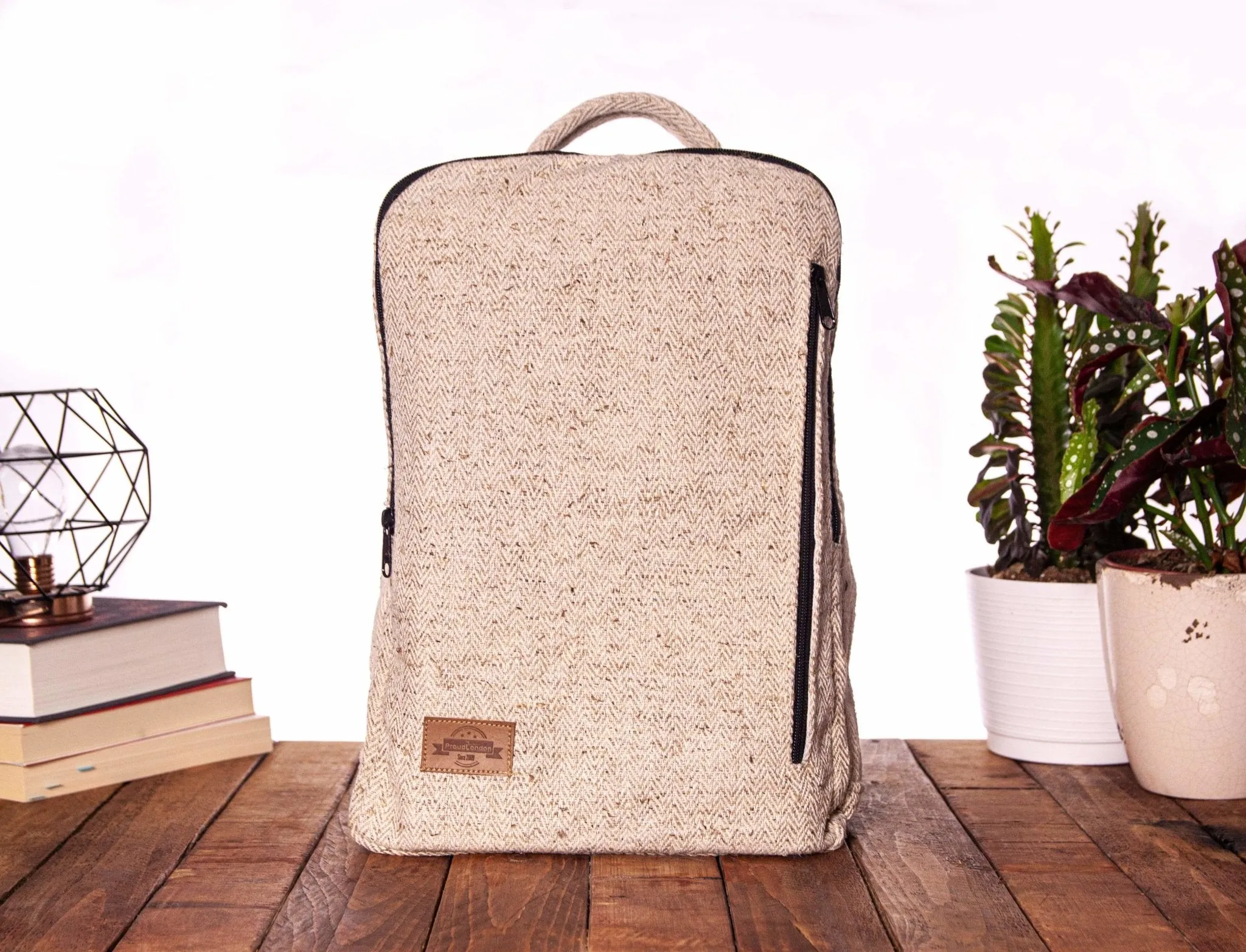 Handmade Hemp Laptop Backpack || Sustainable Vegan Line || Silver Birch