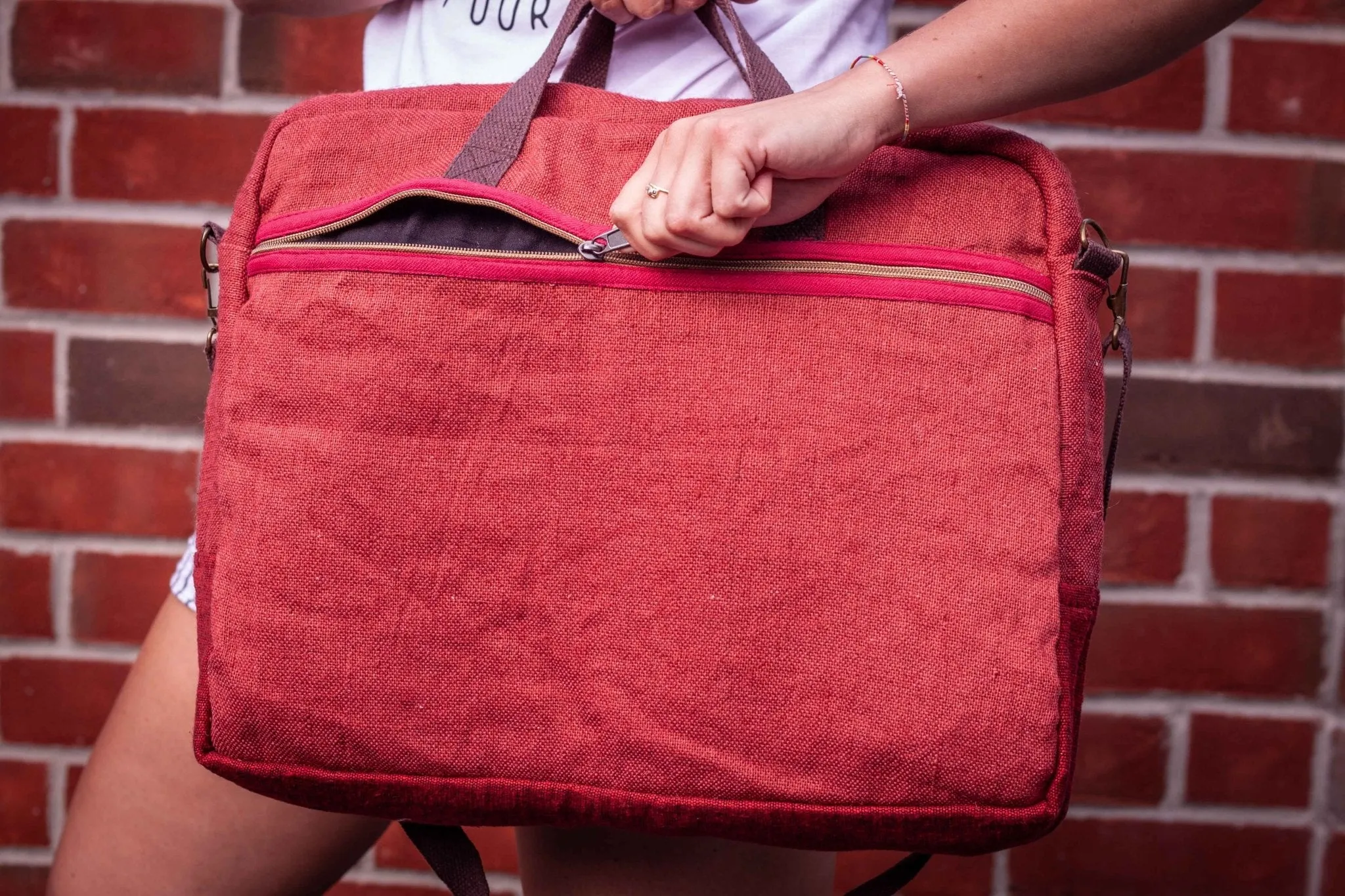 Handmade Hemp Red Laptop Bag