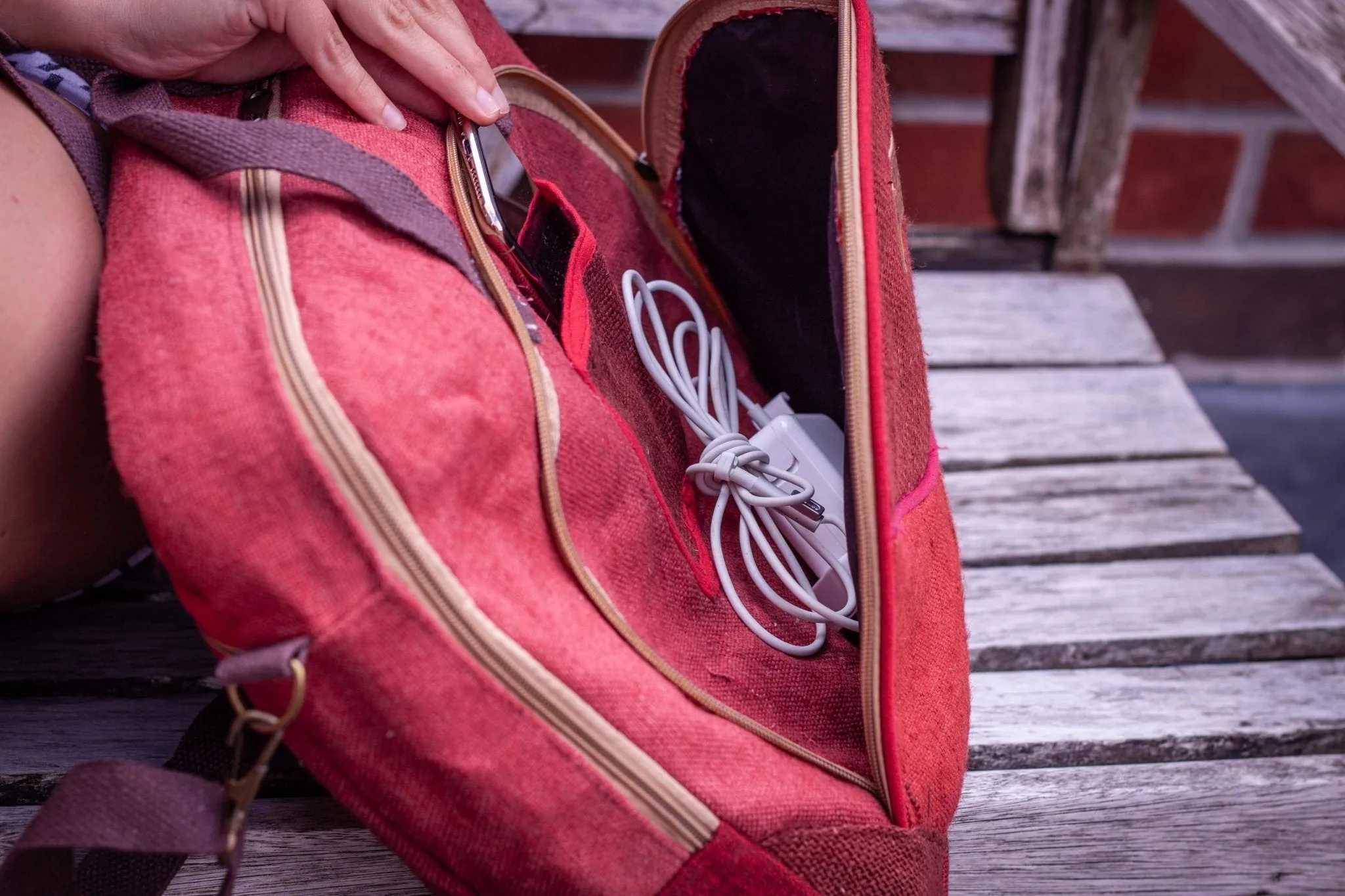 Handmade Hemp Red Laptop Bag