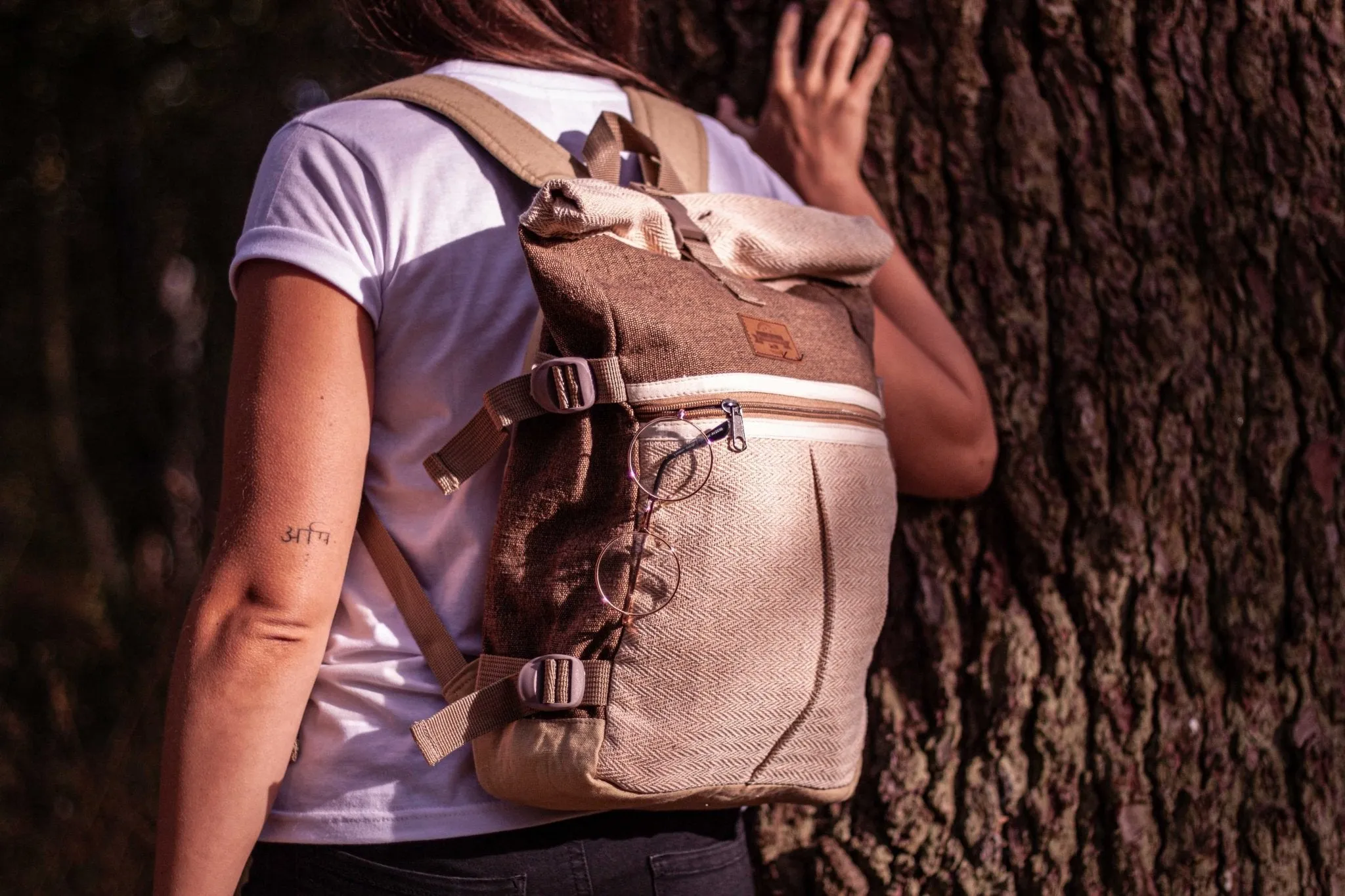 Handmade Hemp Roll Top Backpack Natural - BPN5N