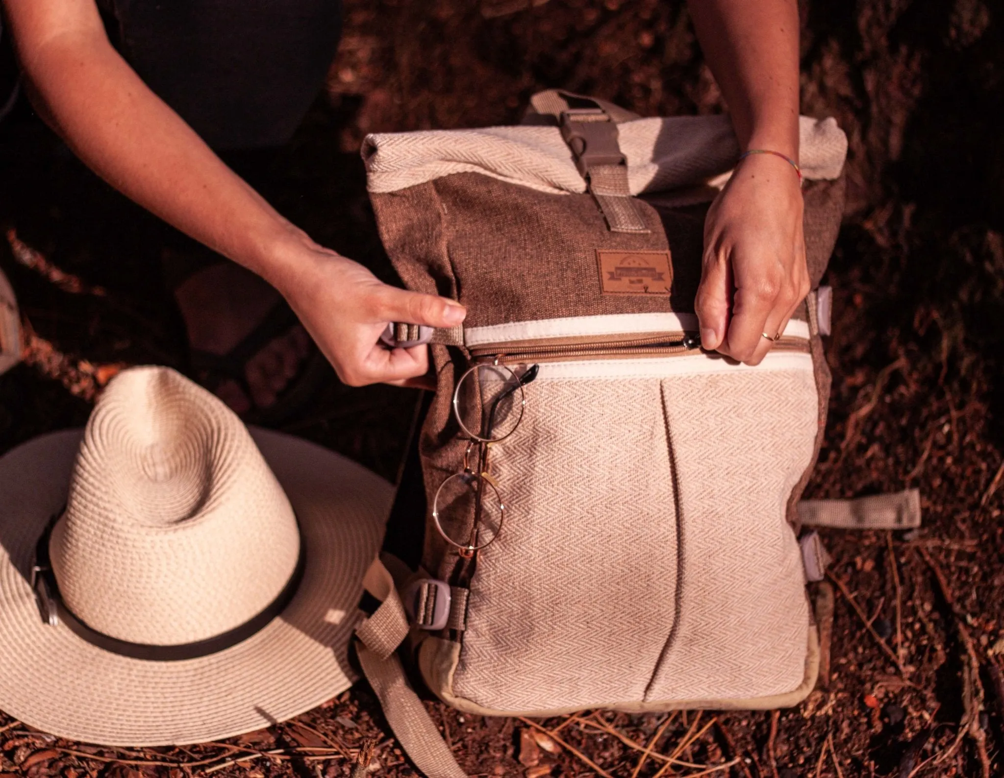 Handmade Hemp Roll Top Backpack Natural - BPN5N