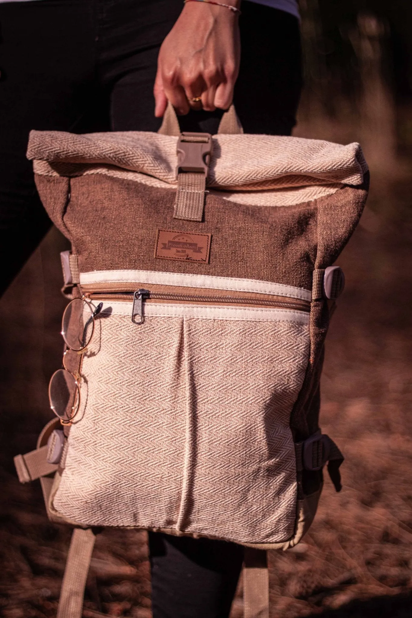 Handmade Hemp Roll Top Backpack Natural - BPN5N