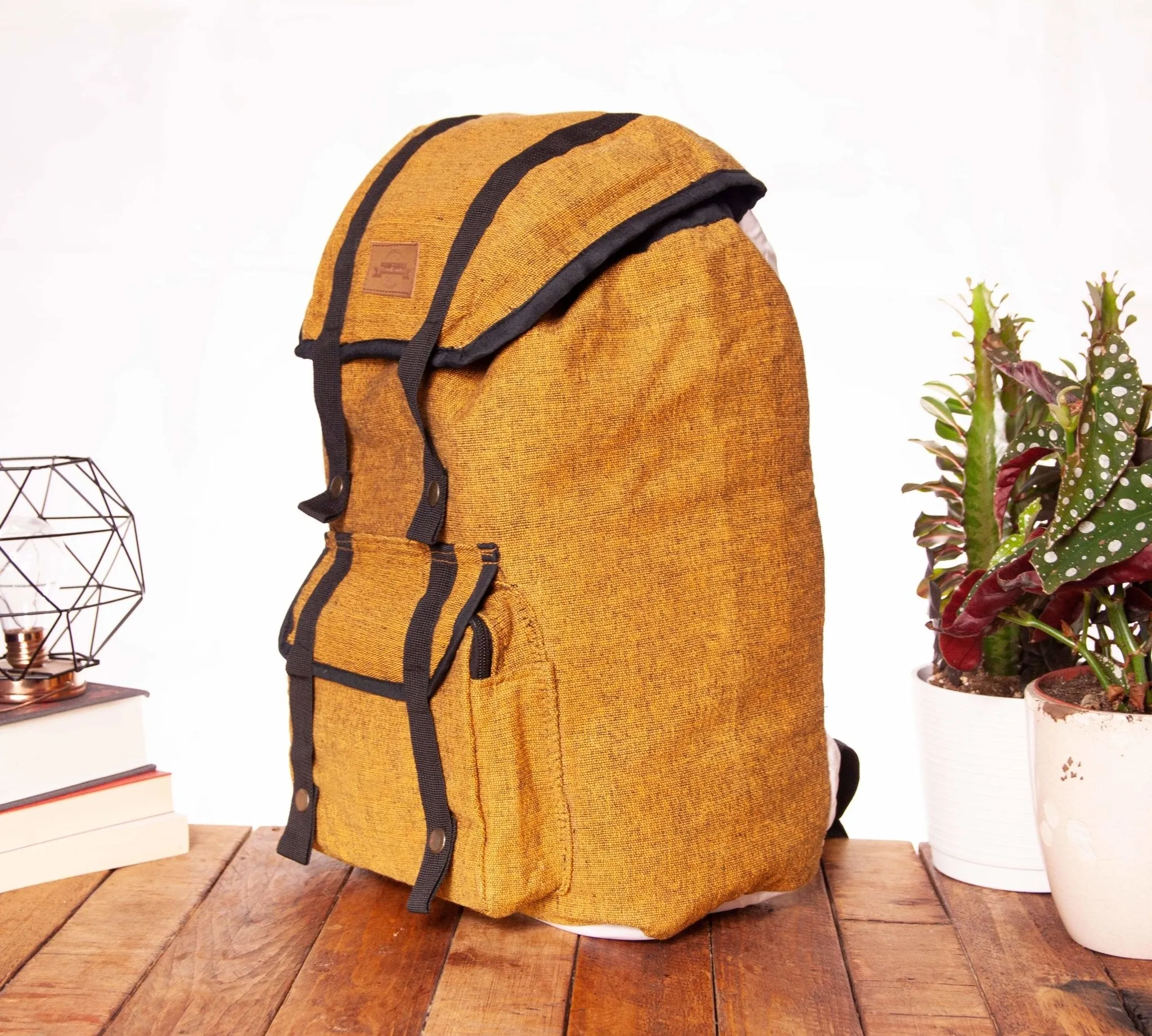 Handmade Hemp Travel Backpack || Sustainable Vegan Line || Mustard