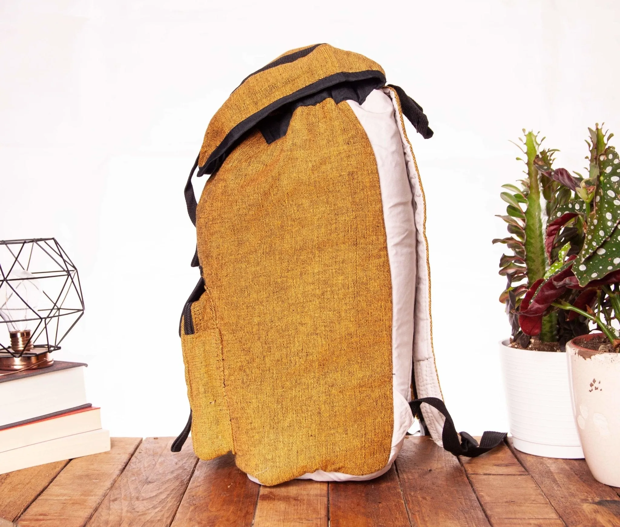 Handmade Hemp Travel Backpack || Sustainable Vegan Line || Mustard