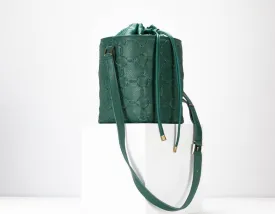 Helon bucket bag - Handwoven petrol green leather