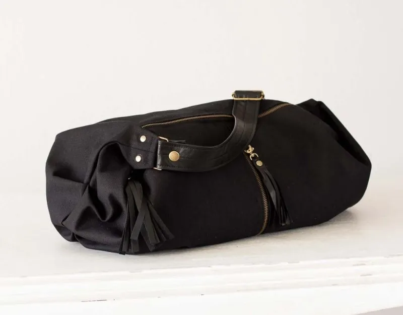 Kallia crossbody bag - Black canvas and black leather