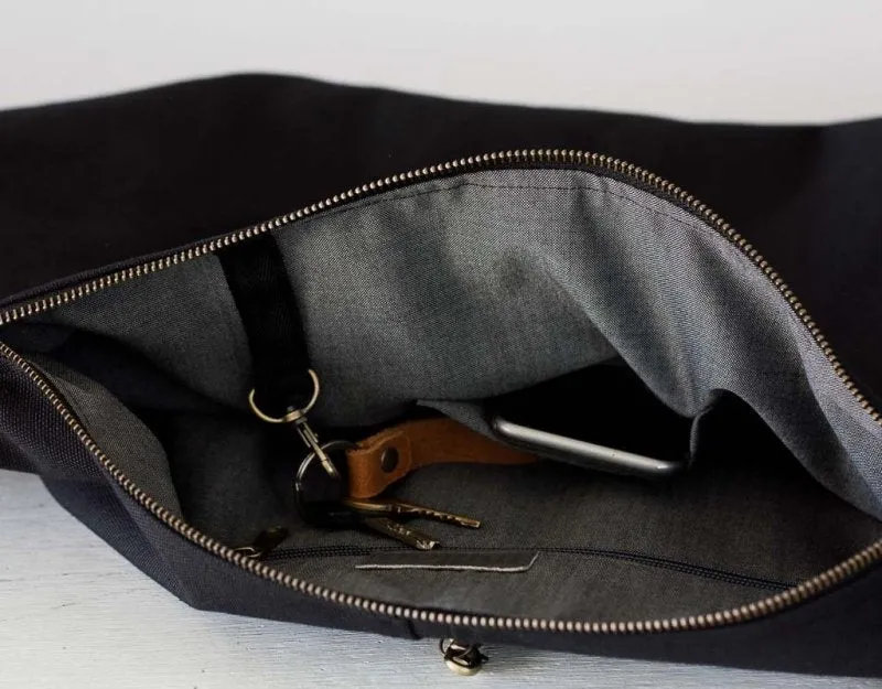 Kallia crossbody bag - Black canvas and black leather