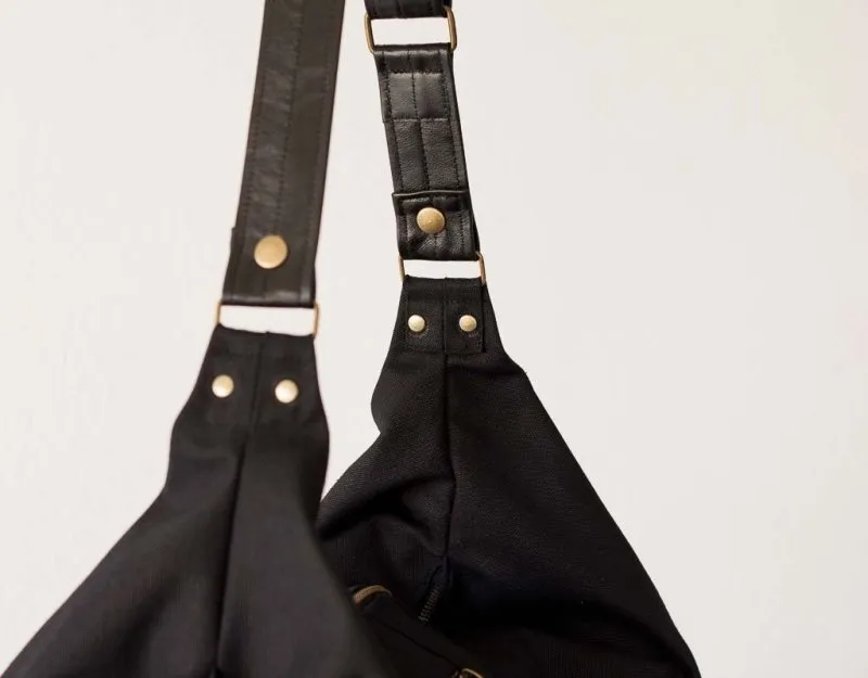 Kallia crossbody bag - Black canvas and black leather