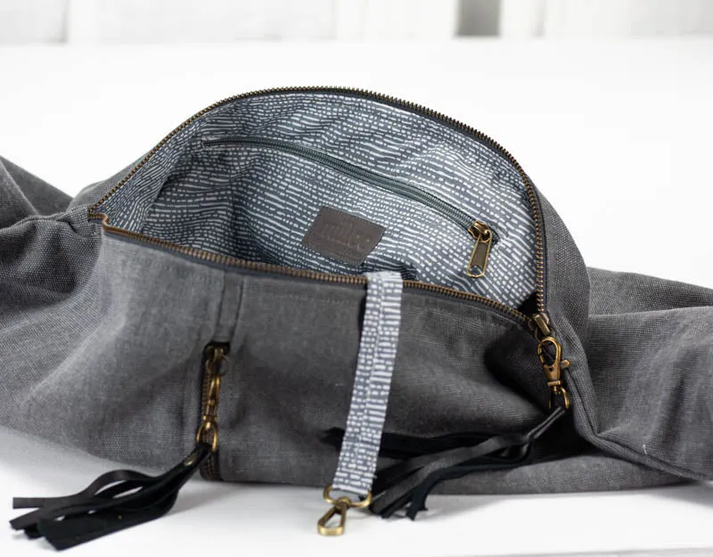 Kallia crossbody bag - Grey canvas and black leather