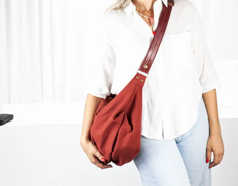 Kallia crossbody bag - Rusty red canvas and leather