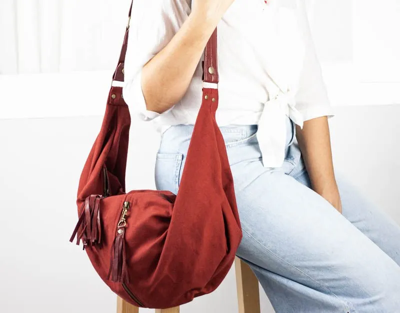 Kallia crossbody bag - Rusty red canvas and leather