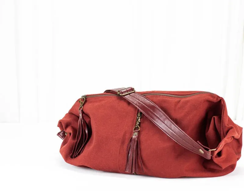 Kallia crossbody bag - Rusty red canvas and leather