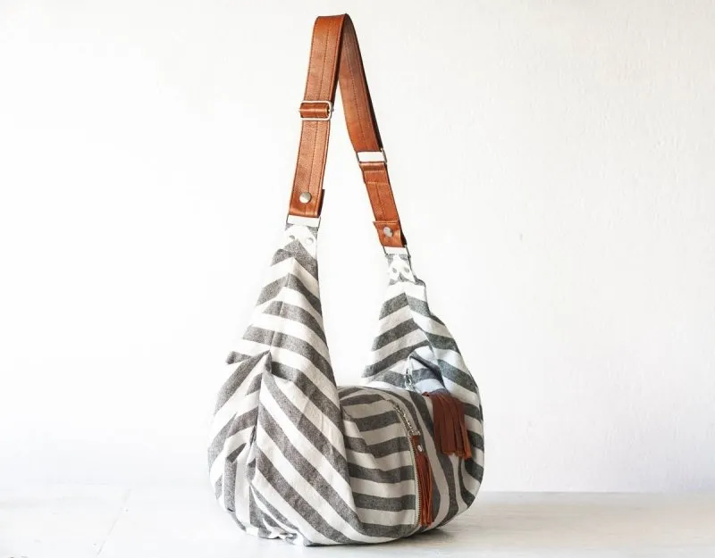 Kallia crossbody bag - Striped canvas and leather