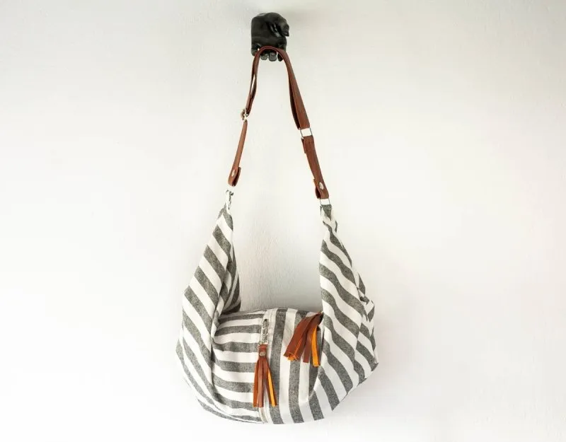 Kallia crossbody bag - Striped canvas and leather