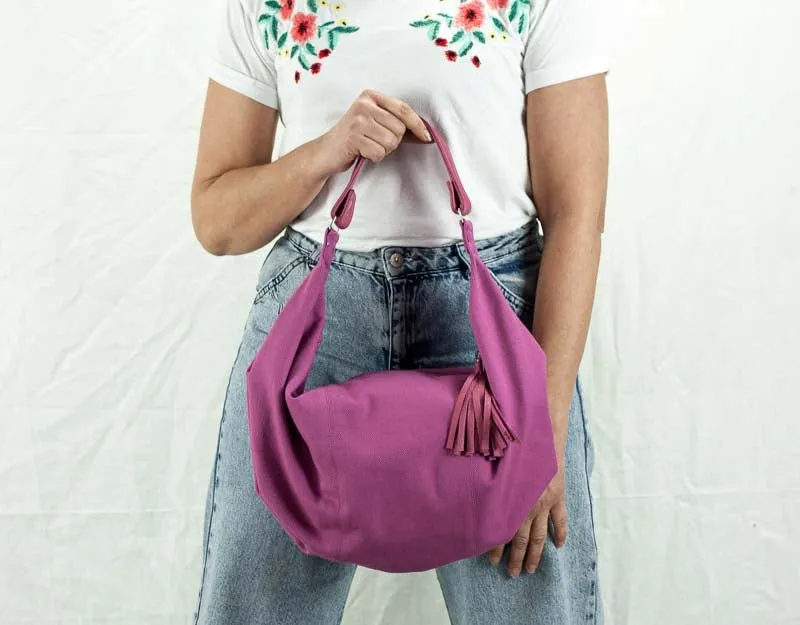 Kallia mini bag - Antique fuchsia canvas and leather