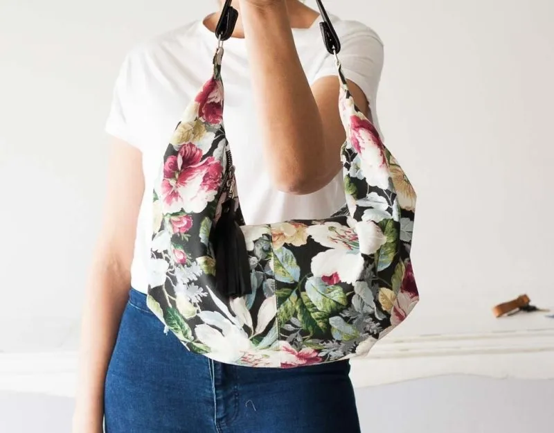 Kallia mini bag - Floral canvas and black leather