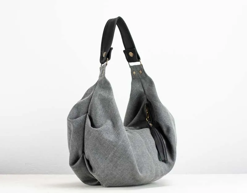 Kallia mini bag - Grey canvas and black leather