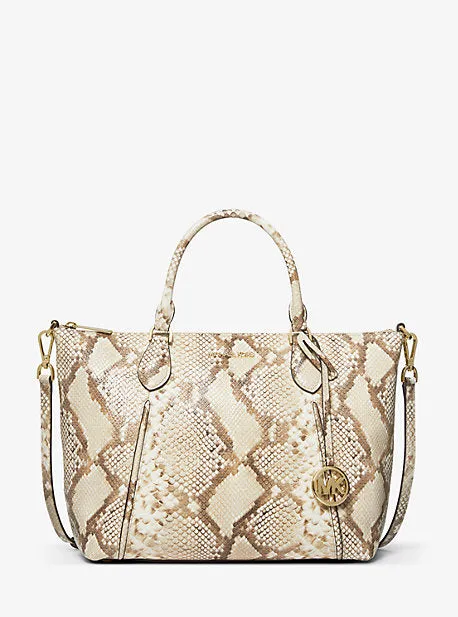 Lenox Large Python Embossed Leather Satchel