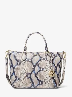 Lenox Large Python Embossed Leather Satchel