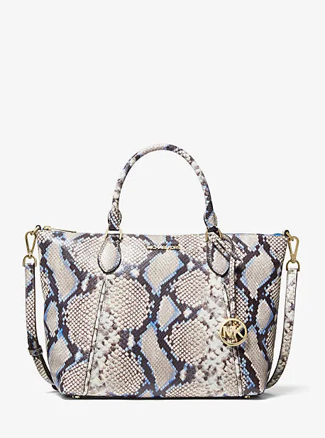 Lenox Large Python Embossed Leather Satchel