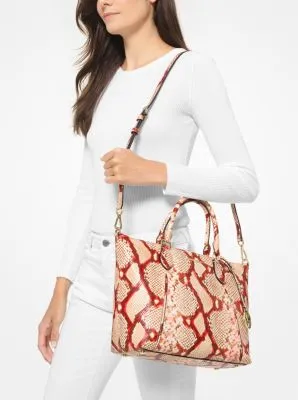 Lenox Large Python Embossed Leather Satchel