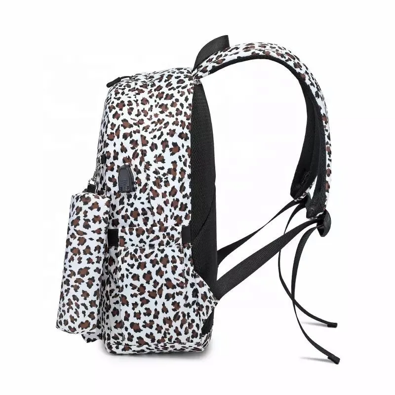 Leopard Print School Bag, Lunch Bag and Pencil Case Set with USB charging port