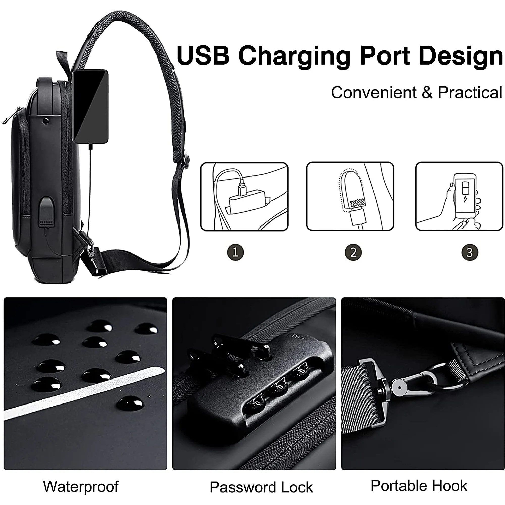 Milex Anti theft bag Durable dual access zippers with anti-theft combination lock