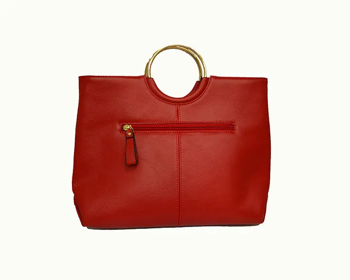 MILLFIELD - Red Structured Leather Ring Handle Bag