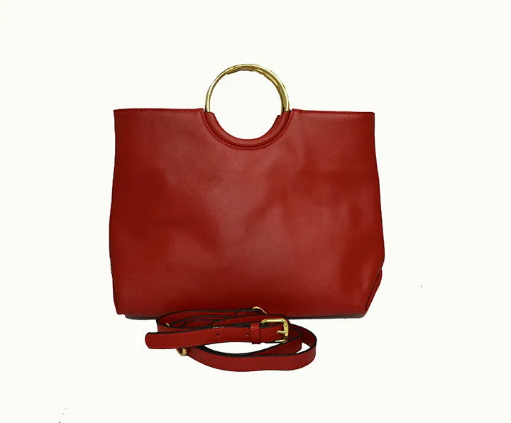 MILLFIELD - Red Structured Leather Ring Handle Bag