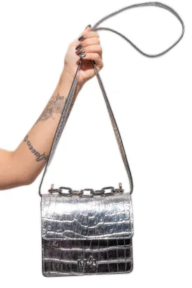 MINI CHAIN BAG IN SILVER CROCO