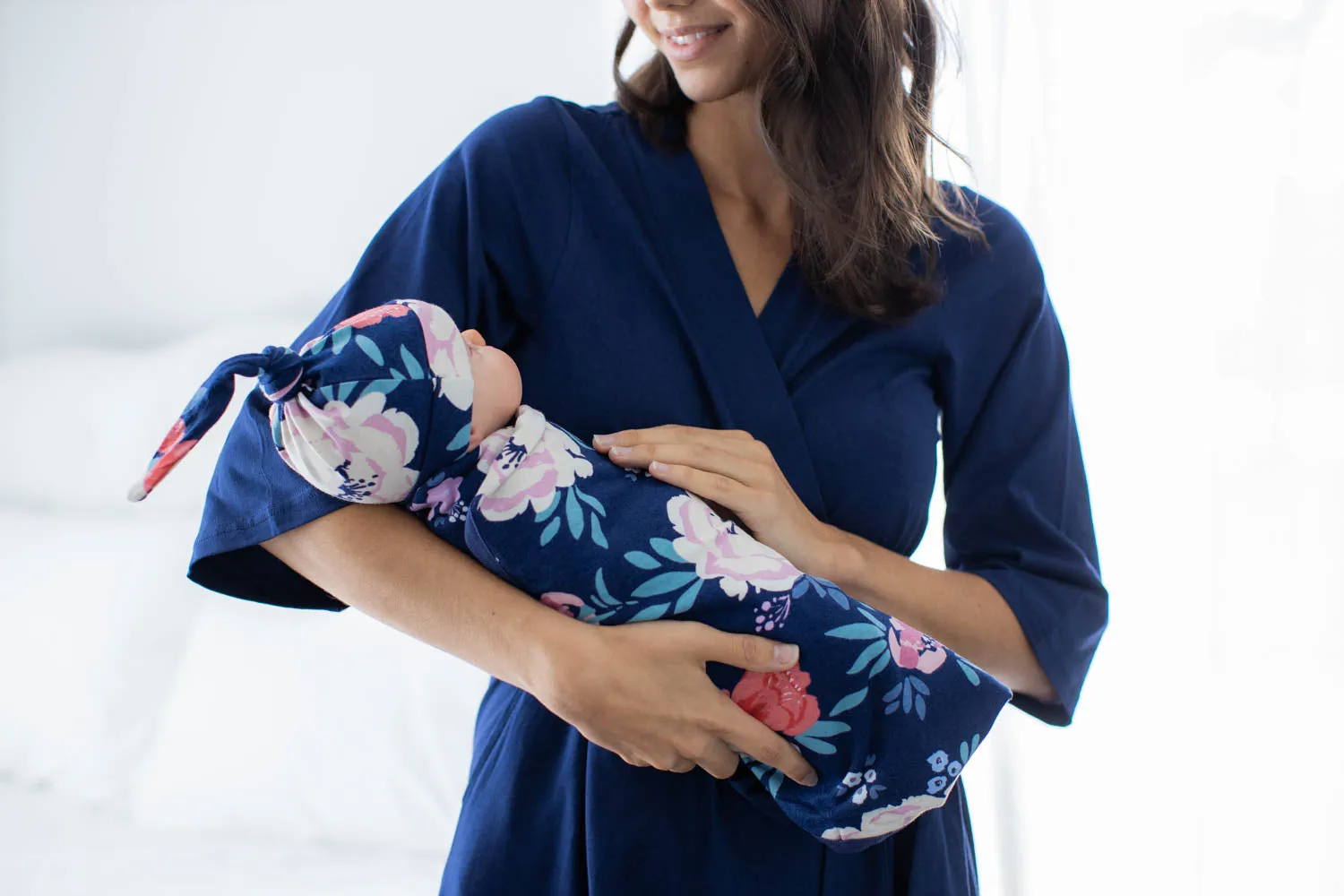 Navy Robe & Annabelle Swaddle Blanket Set