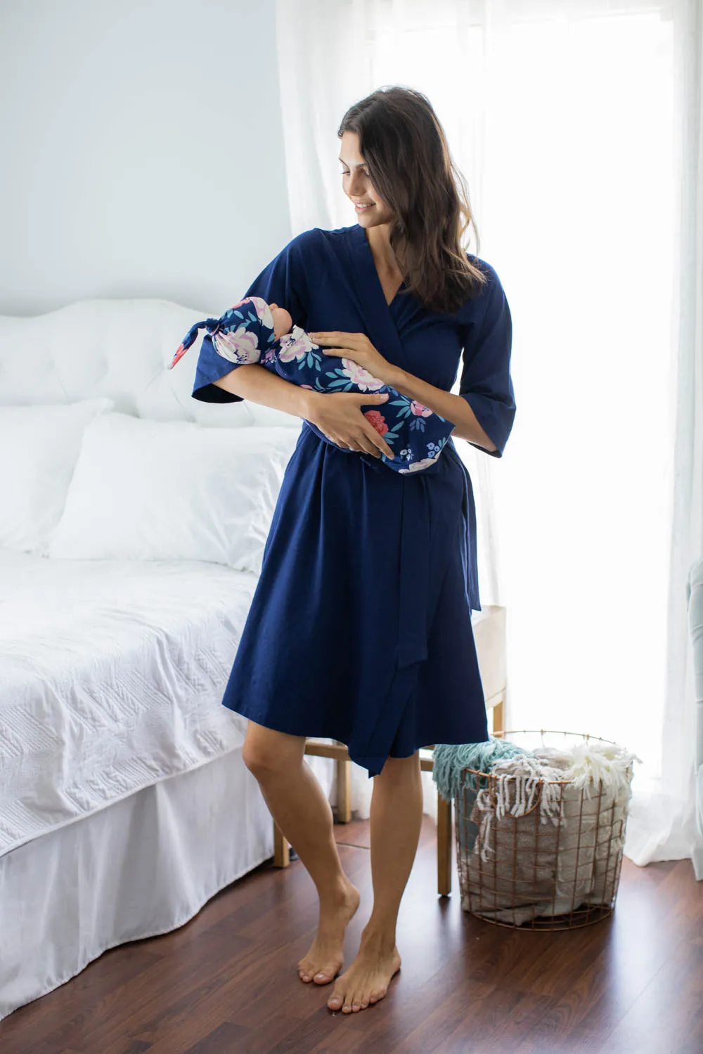 Navy Robe & Annabelle Swaddle Blanket Set