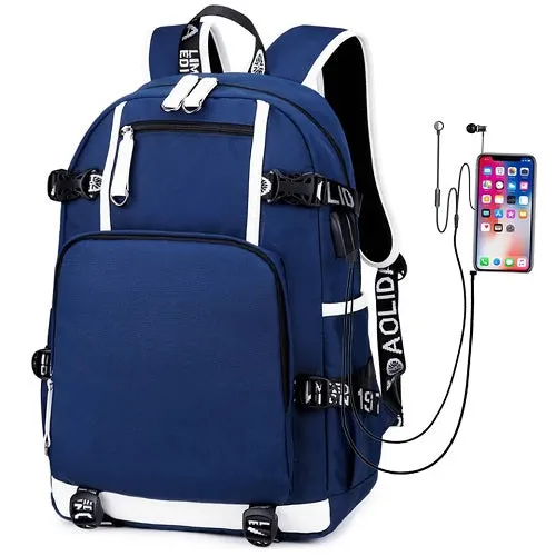 Oxford School Bag Backpack with External USB Charging Port