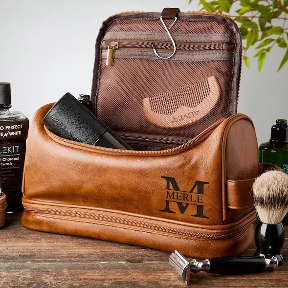 Personalized Groomsmen Toiletry Bag, PU Leather Dopp Kit, Toiletry Bag For Him, Groomsman Gift