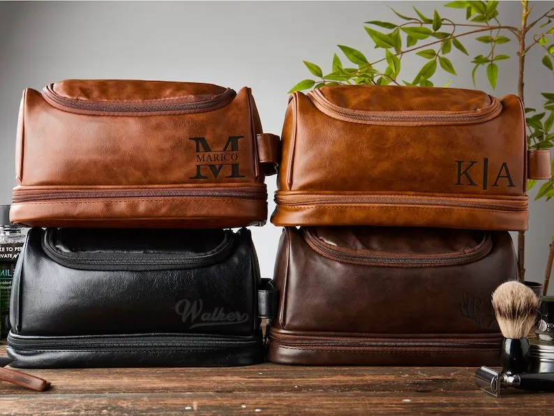 Personalized Hanging On Toiletry Bag, Groomsmen Gifts, Gifts For Men, PU Leather Dopp Kit, Christmas Gifts