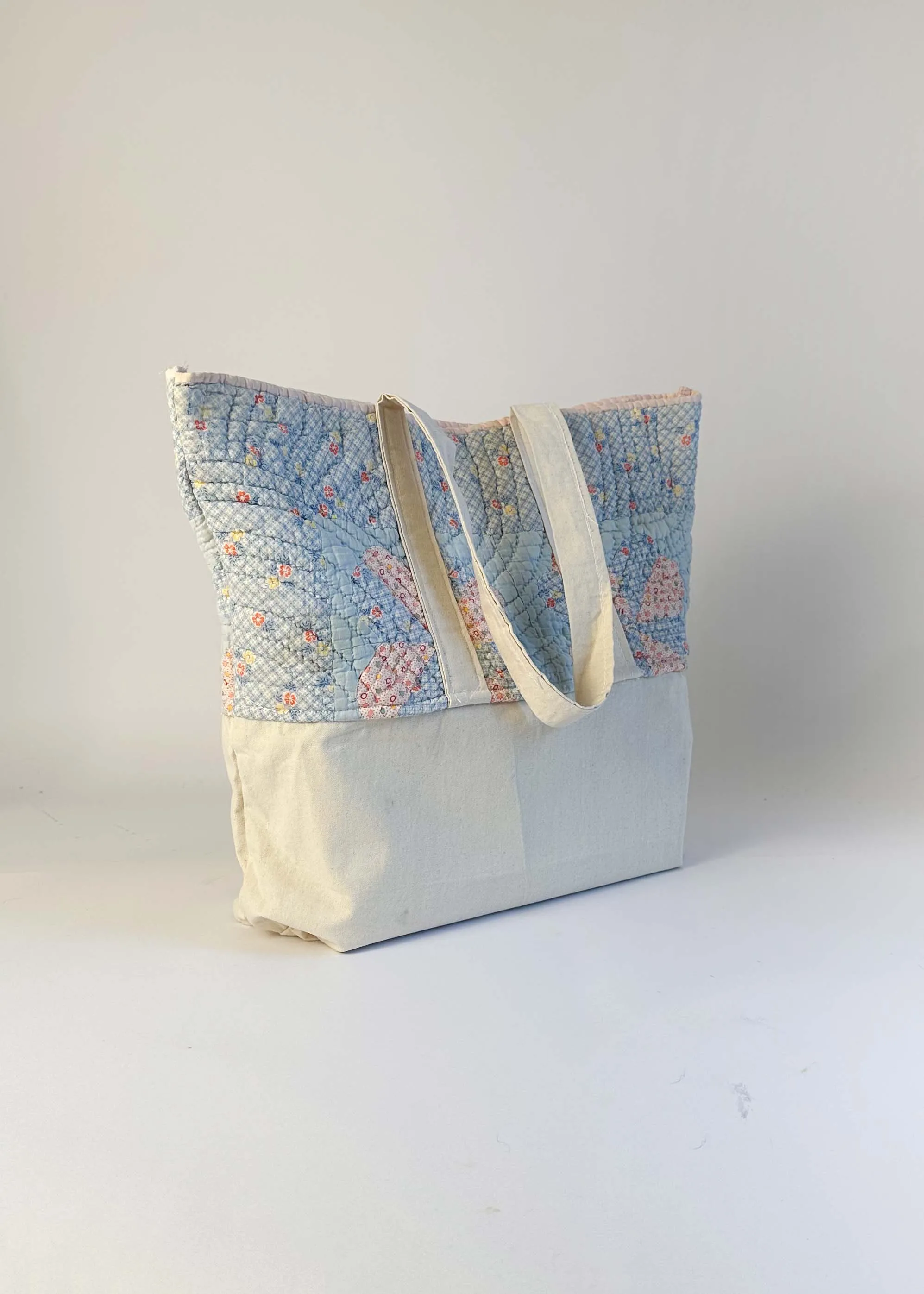 Pink and Blue Recycled Quilt Canvas Bag