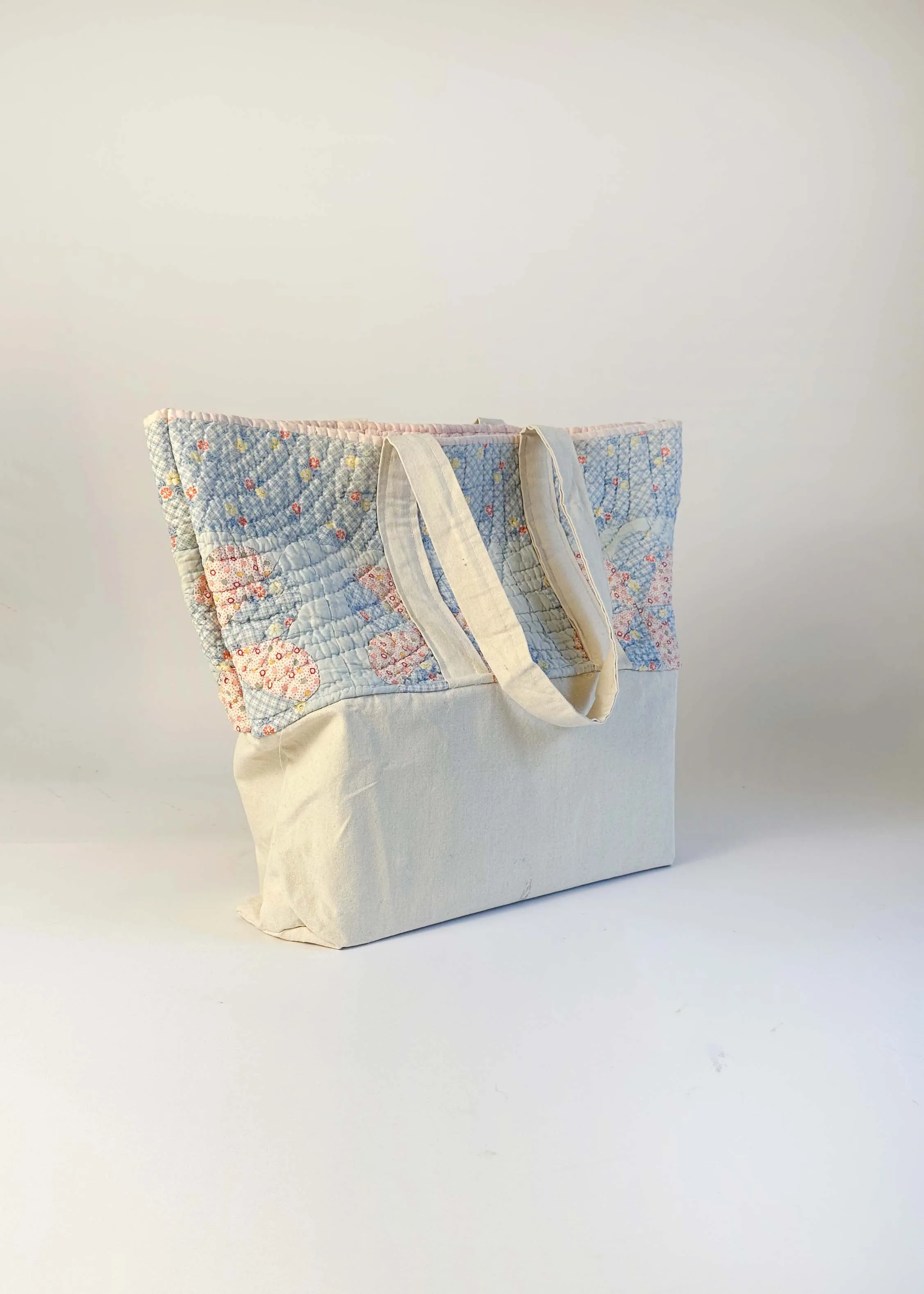 Pink and Blue Recycled Quilt Canvas Bag