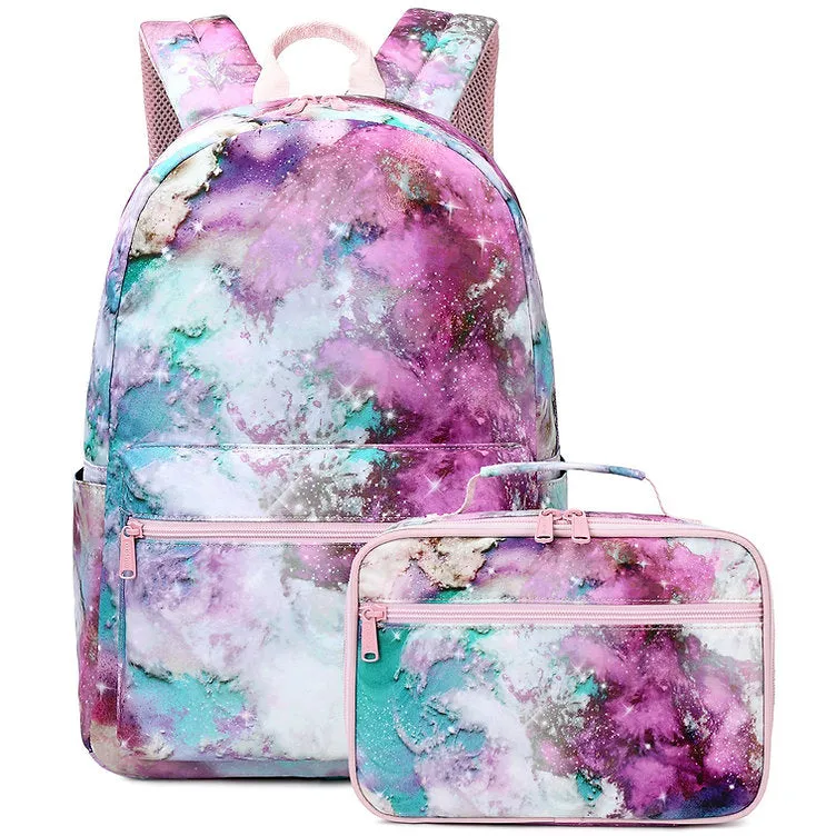 Pink and Green Tie Dye Galaxy School Bag Backpack