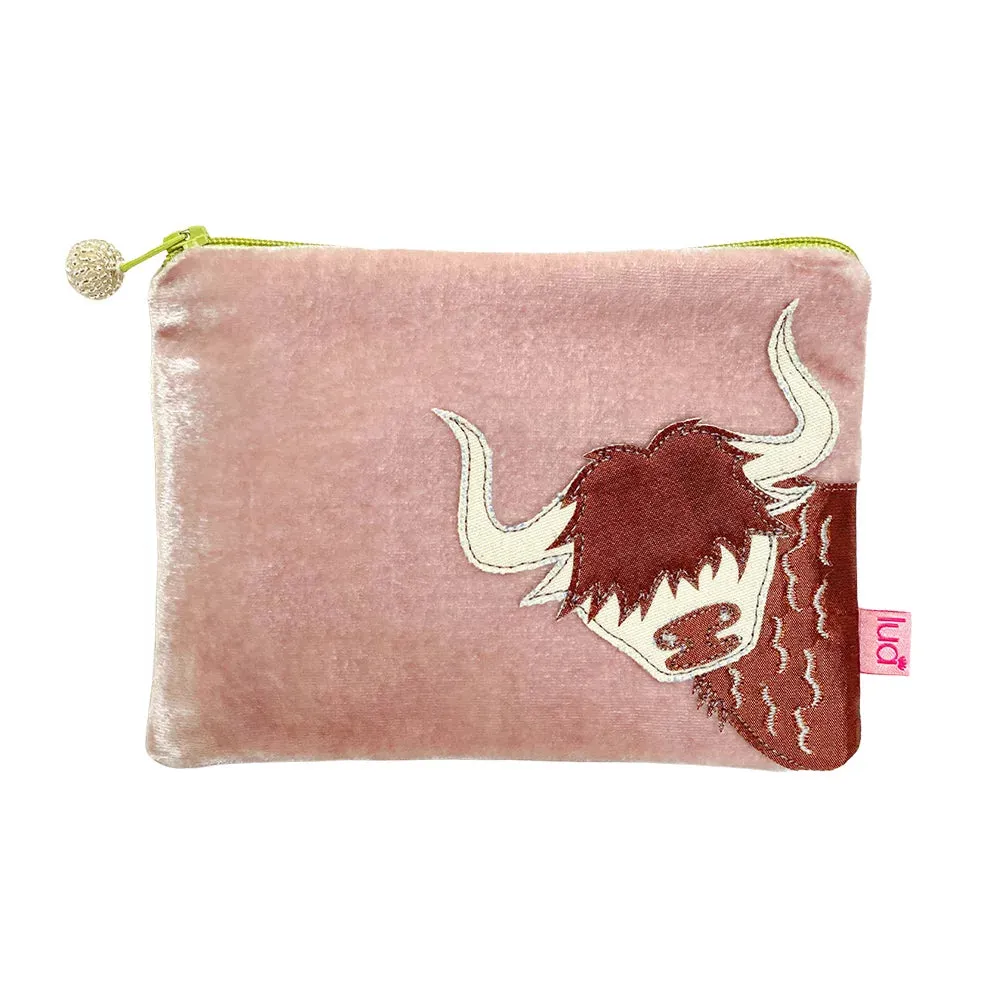 PU209 Dusky Pink Highland Cow Purse By Lua