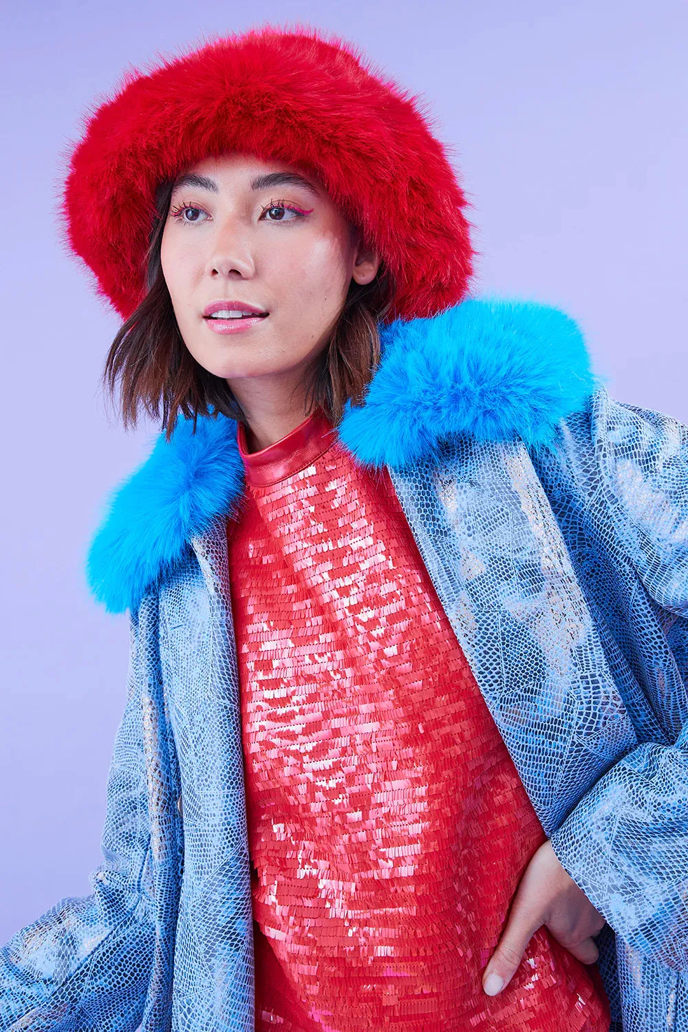 Red Eco Bamboo Faux Fur Bucket Hat