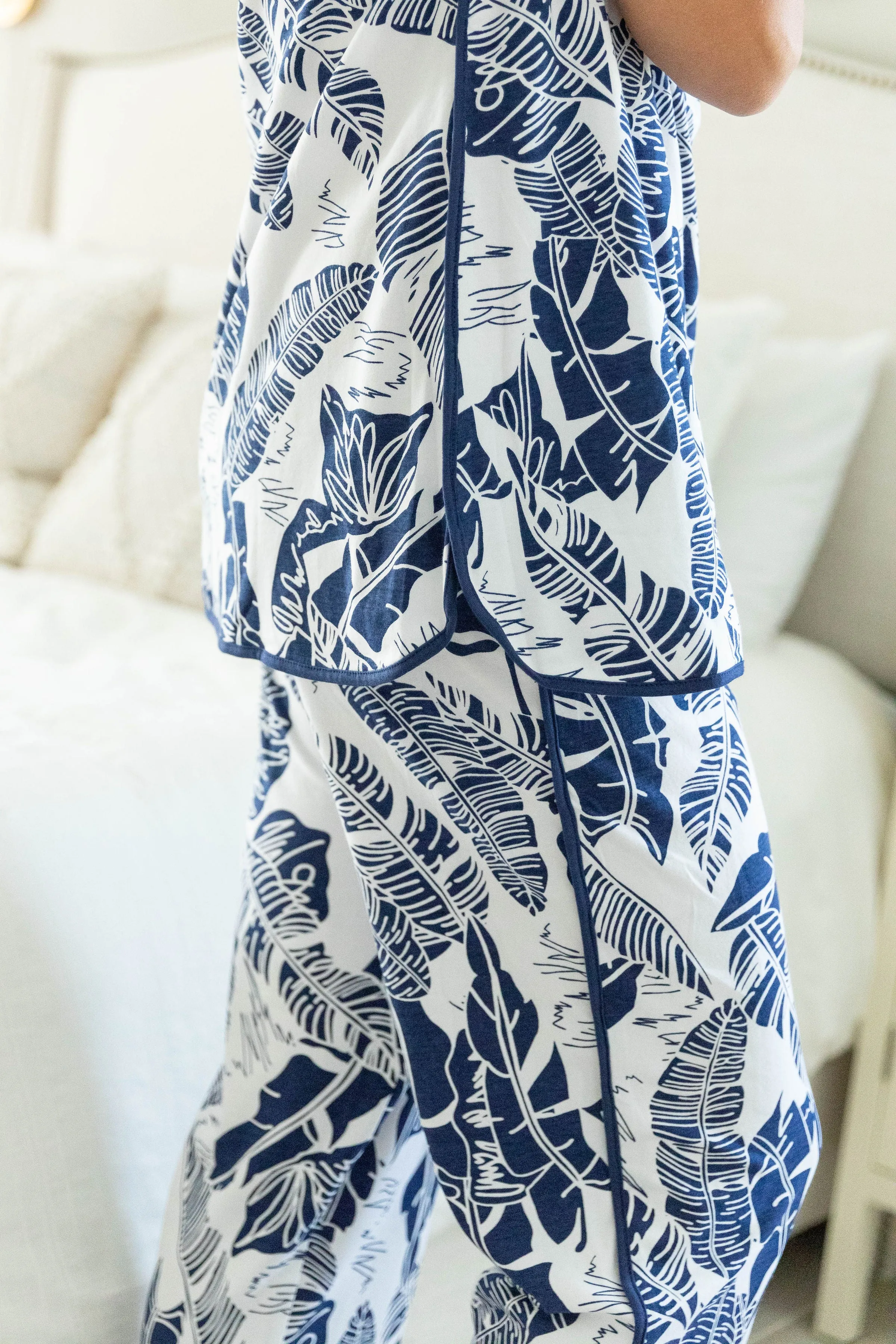 Serra Nursing Pajamas & Navy Blue Newborn Swaddle Blanket Set