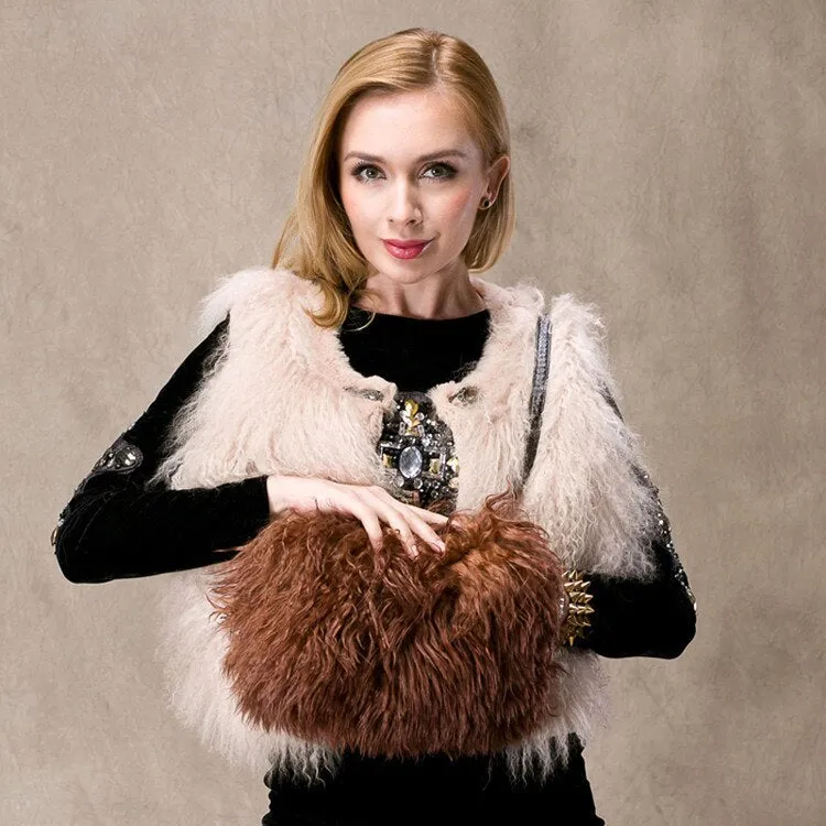 Shoulder Bag Real Fox Fur Bag Raccoon Fur Lamb Fur Handbag Totes FS14401