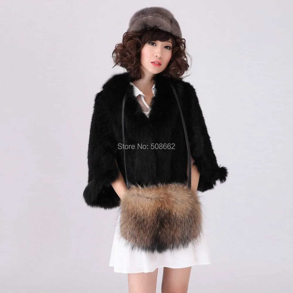 Shoulder Bag Real Fox Fur Bag Raccoon Fur Lamb Fur Handbag Totes FS14401