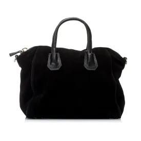 ST IVES - Soft Genuine Leather Suede Handbag in Black