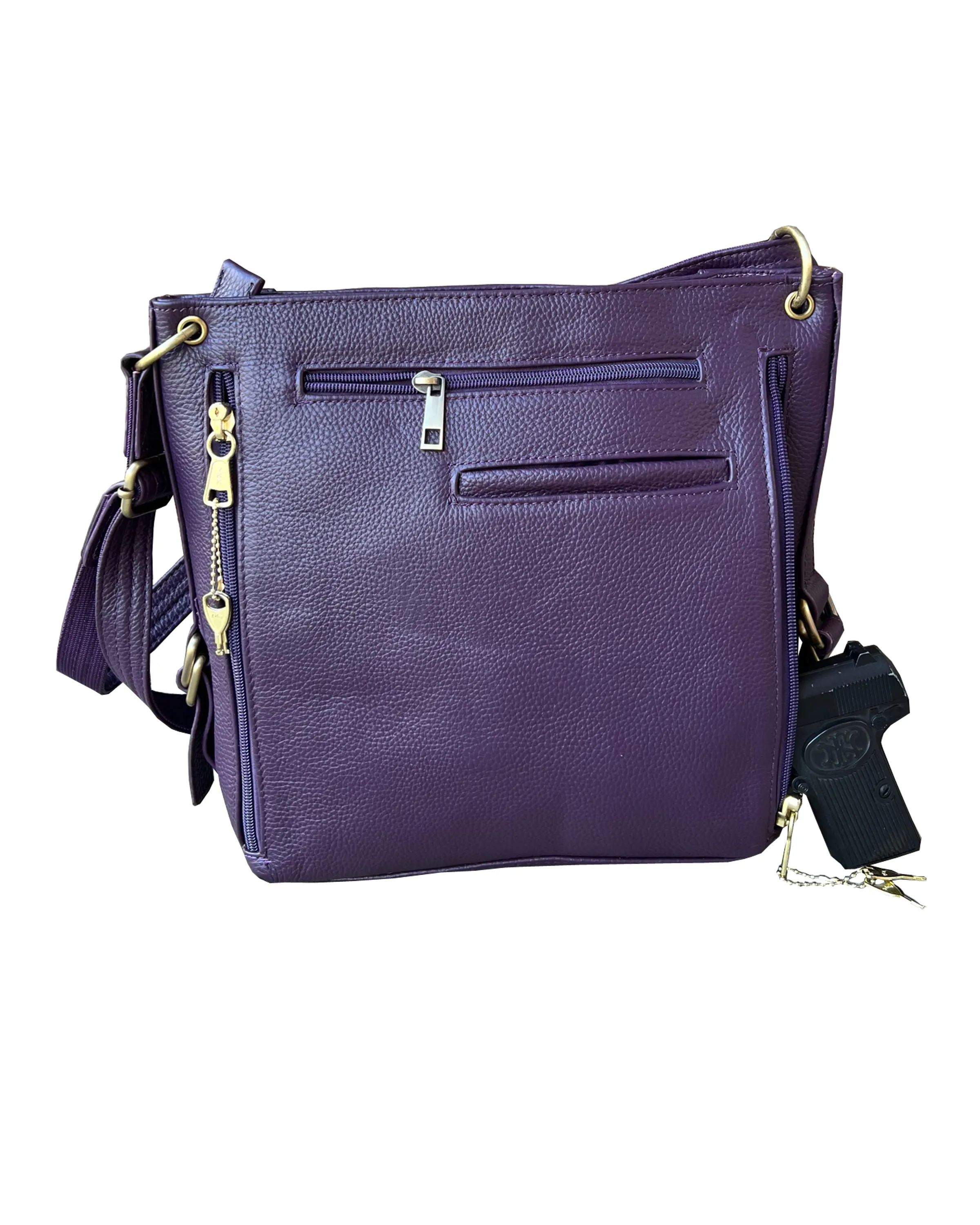 Stylish Leather Concealed Carry Satchel with Adjustable Shoulder Strap & Locking Zippers