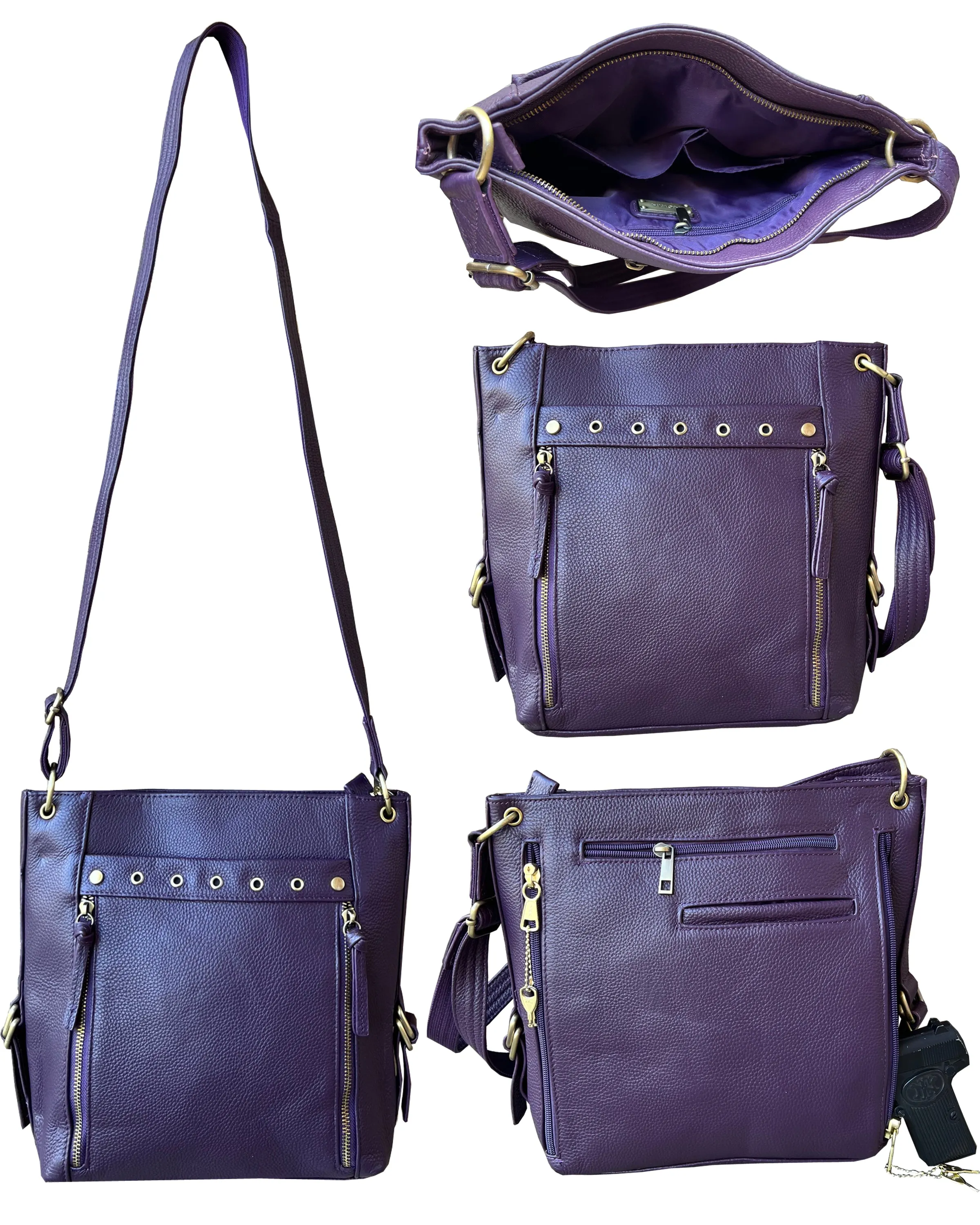 Stylish Leather Concealed Carry Satchel with Adjustable Shoulder Strap & Locking Zippers